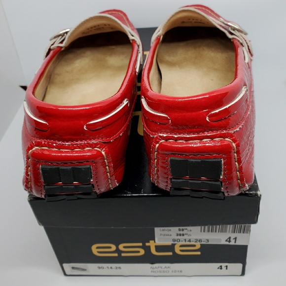 Bright Red Patent Leather Este Moccasins Made in I - Picture 2 of 8